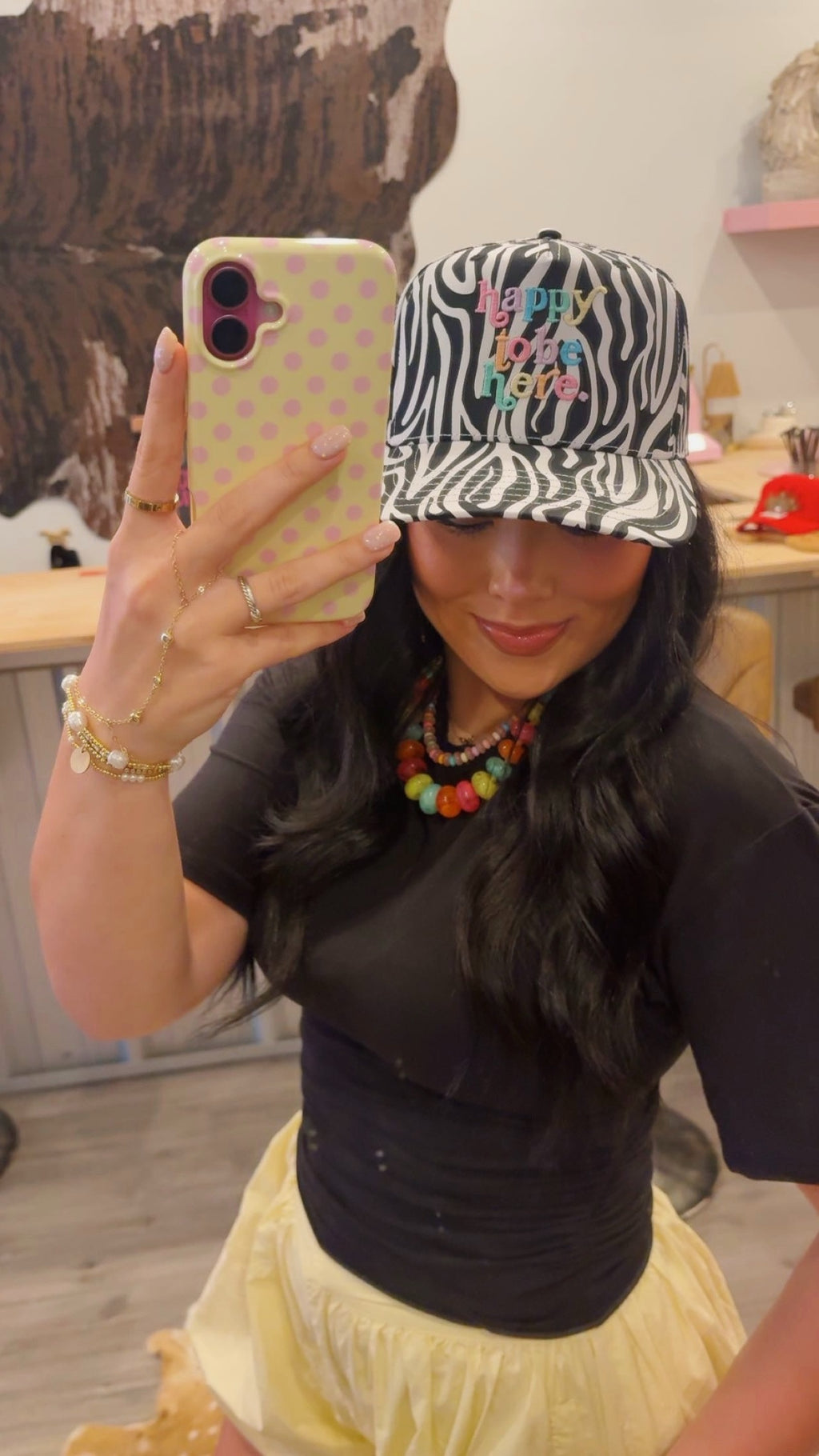 Happy To Be Here Zebra Trucker Hat