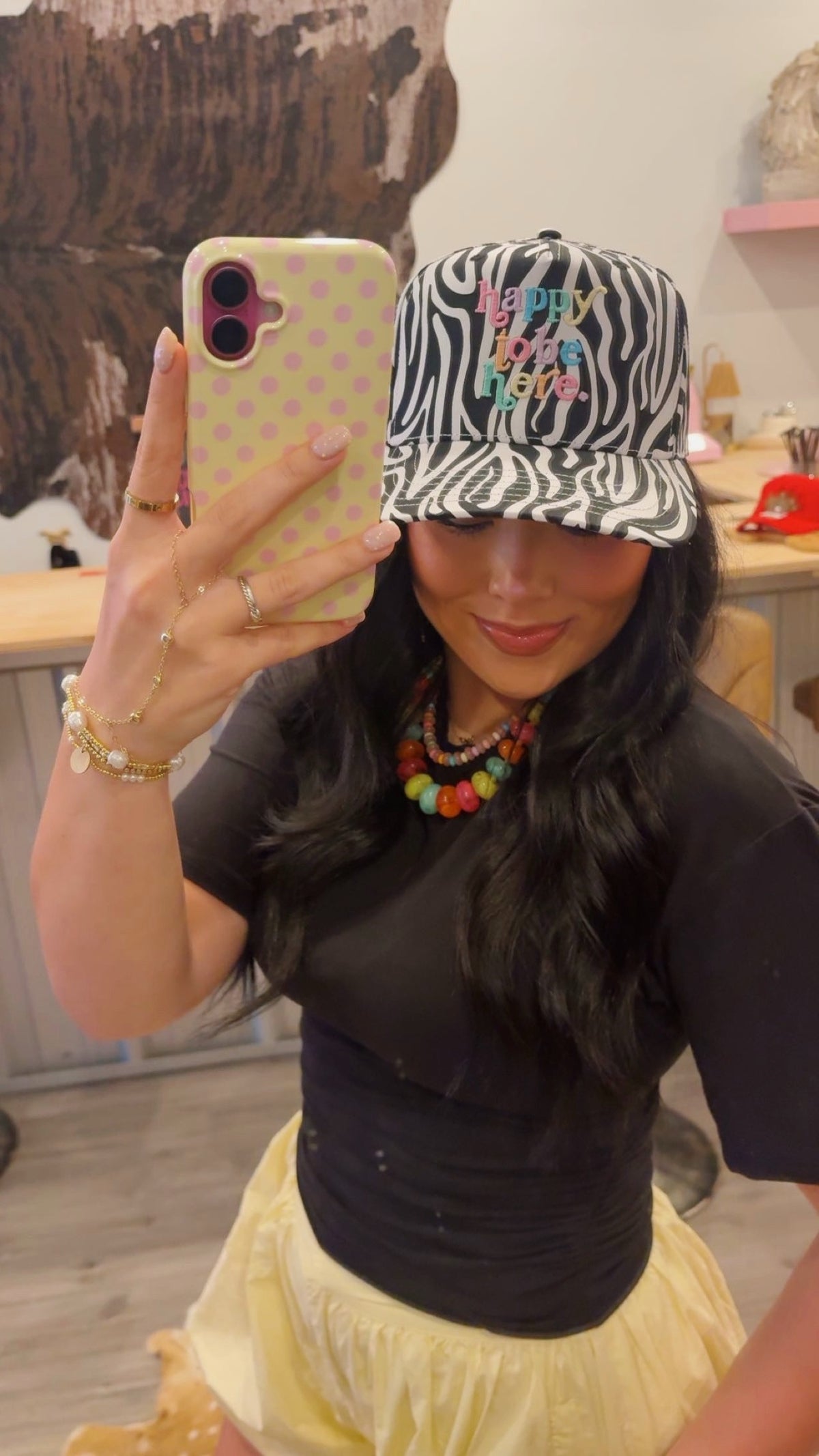Happy To Be Here Zebra Trucker Hat