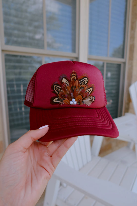 Maroon Feather Foam Trucker Hat