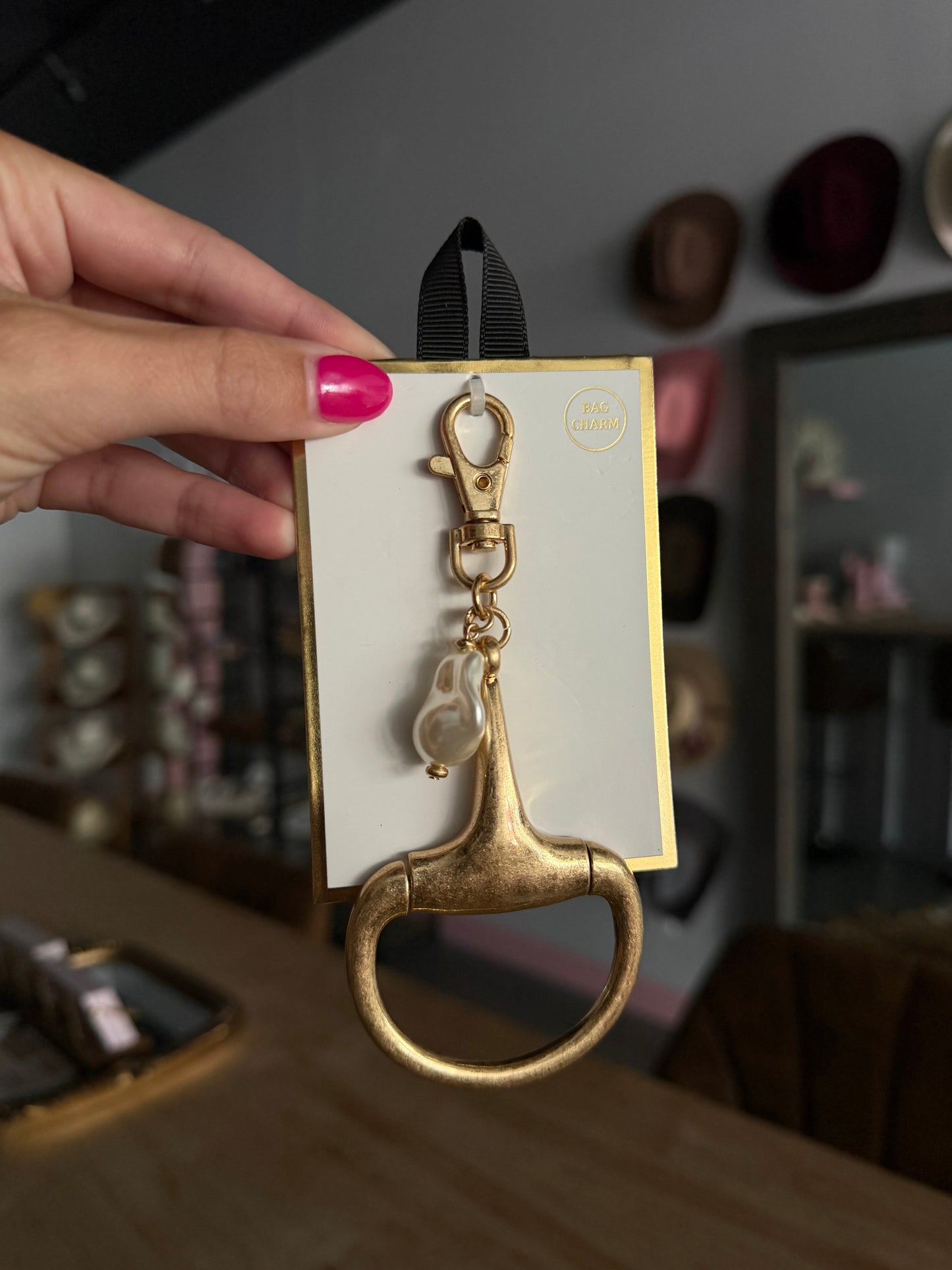 Medium Gold & Pearl Horse-bit Bag Charm
