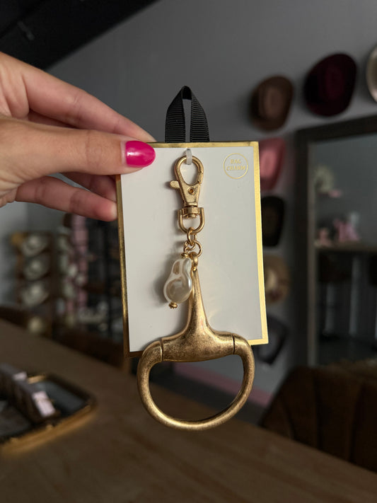 Medium Gold & Pearl Horse-bit Bag Charm