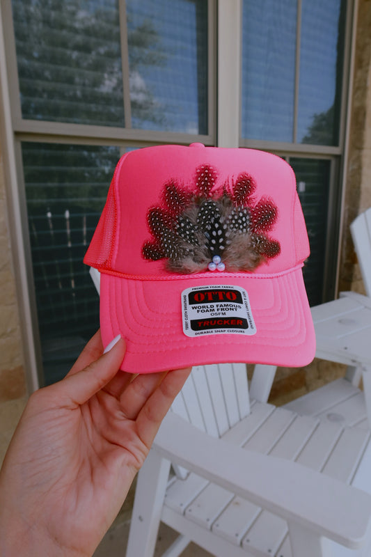 Hot Pink Feather Foam Trucker Hat