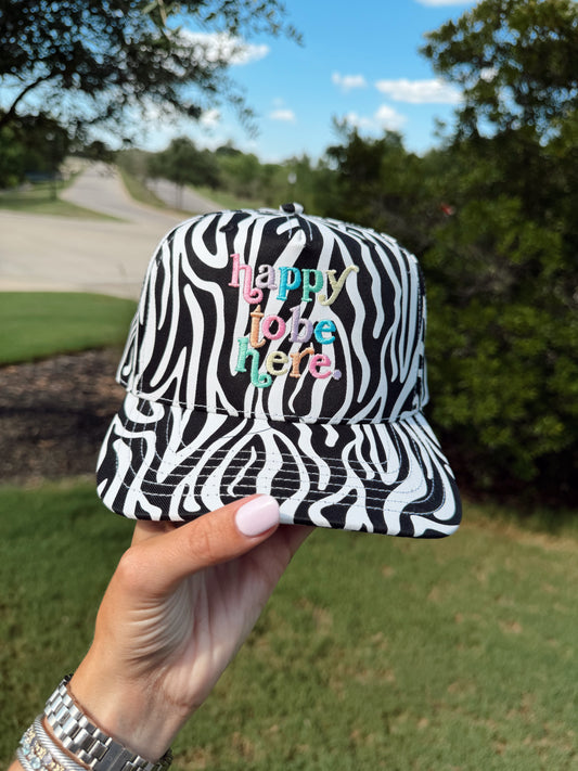Happy To Be Here Zebra Trucker Hat