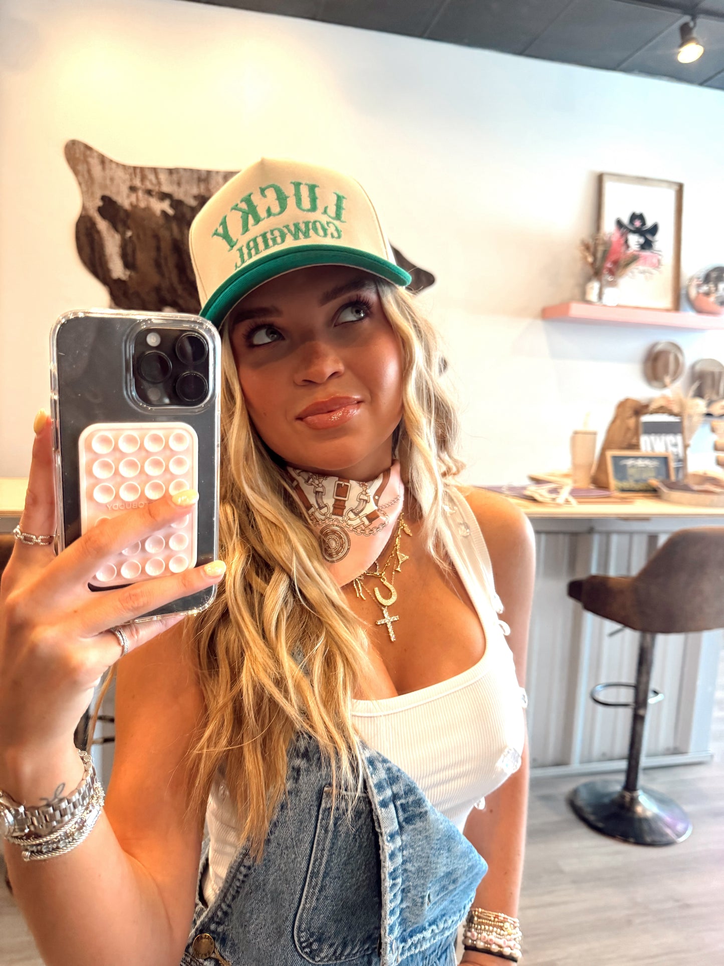 Lucky Cowgirl Embroidery Two-Tone Trucker Hat
