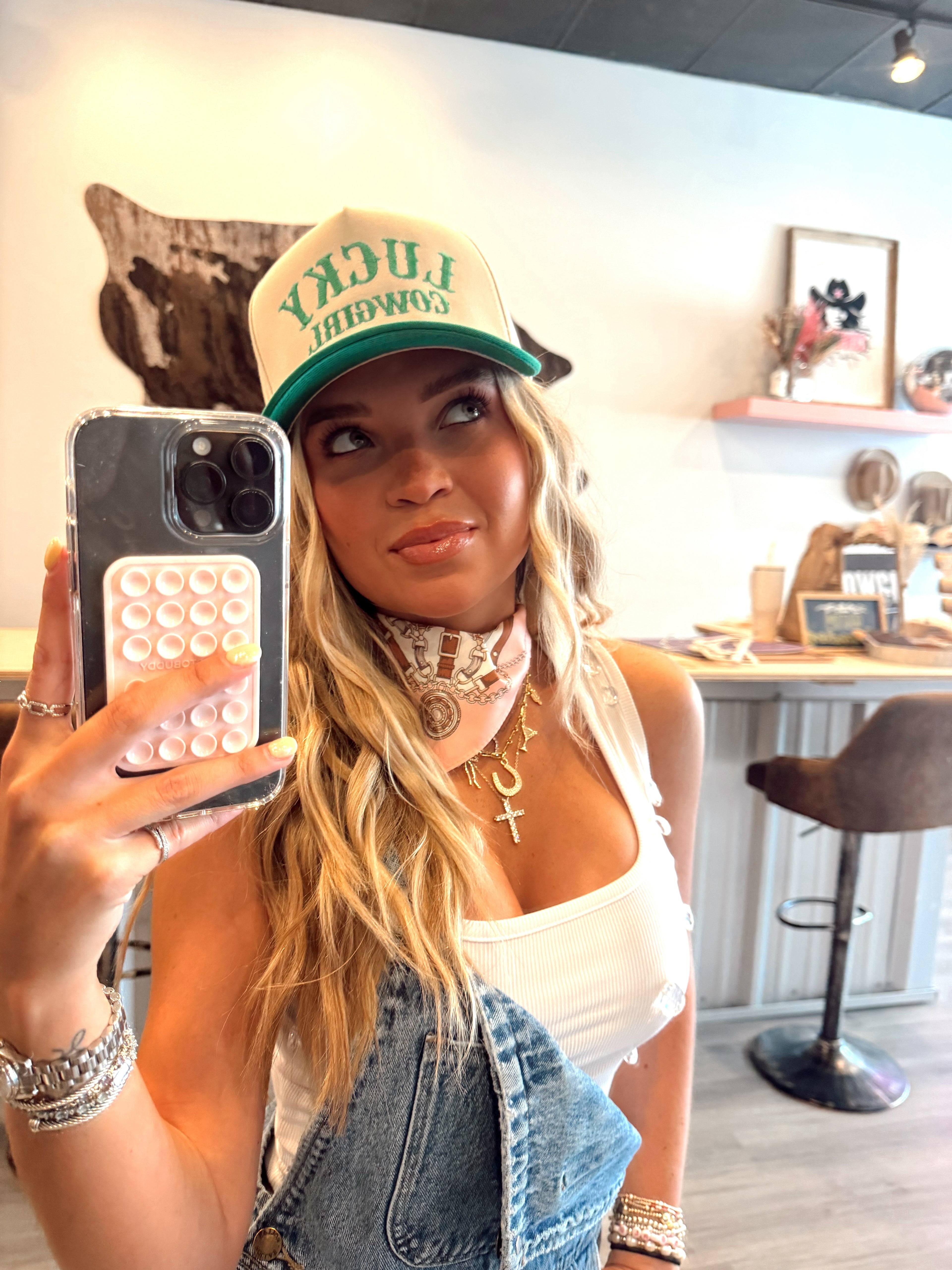 Lucky Cowgirl Embroidery Two-Tone Trucker Hat