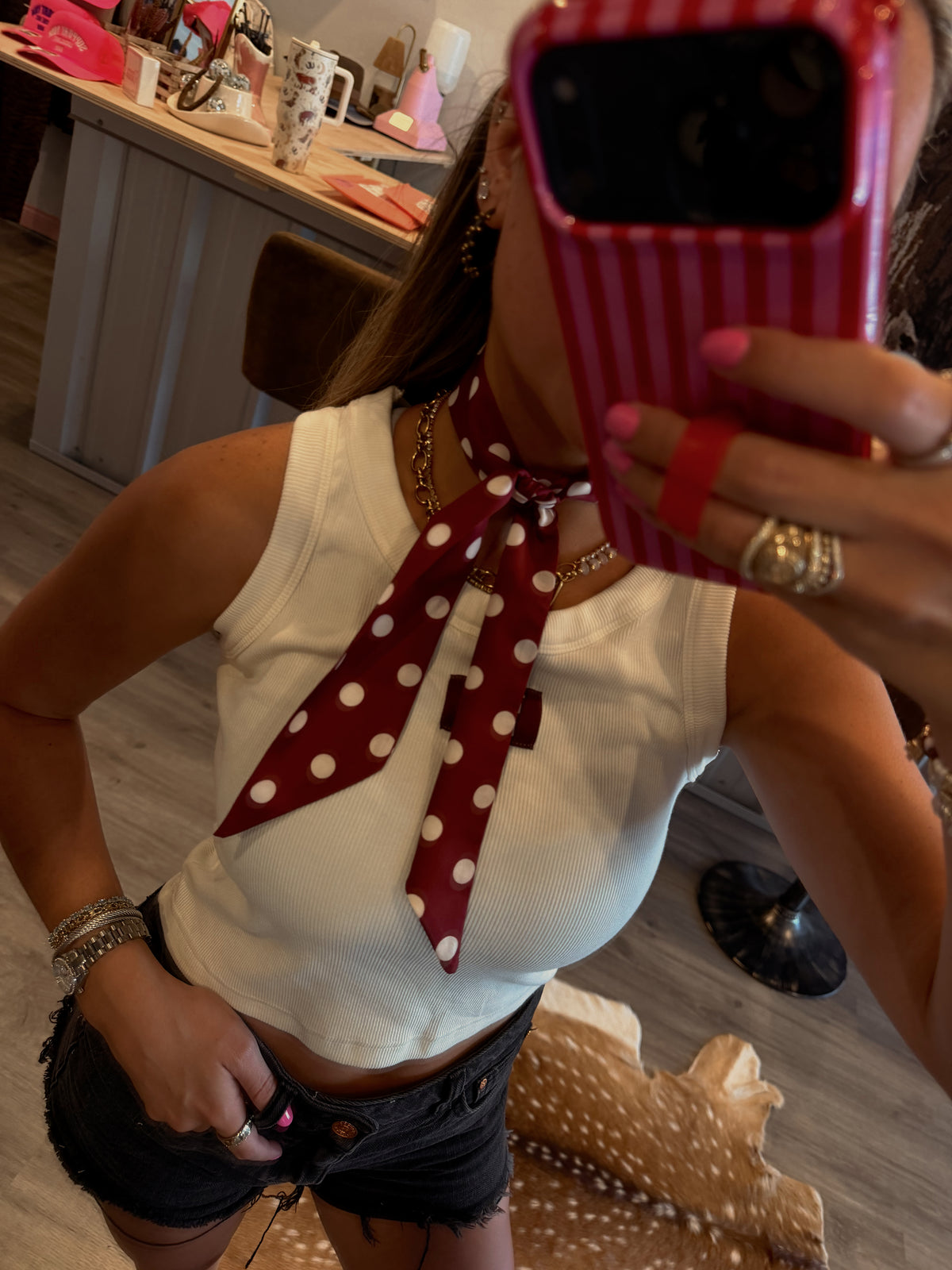 Polka Dot Maroon & White Twilly