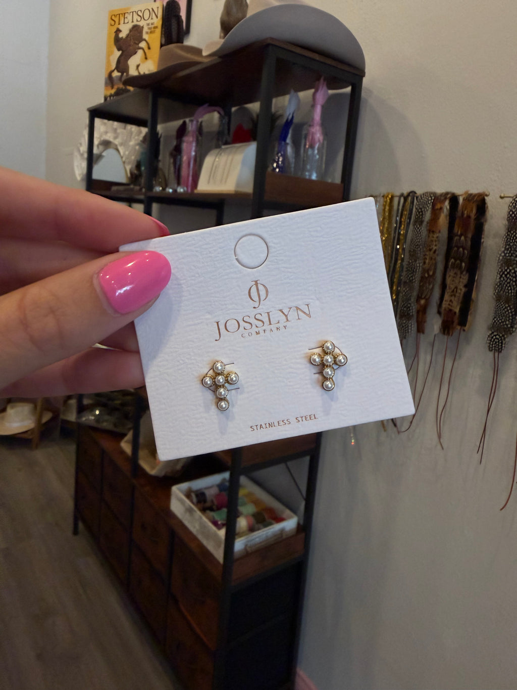 Pearl Cross Earrings Non-Tarnish