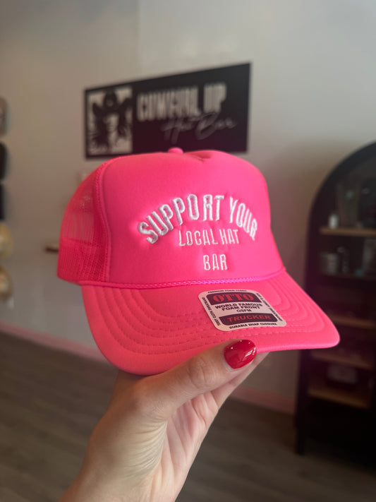 Pink & White Support Your Local Hat Bar!