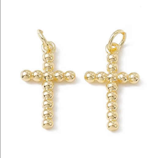 Gold Beaded Cross Charm - Large