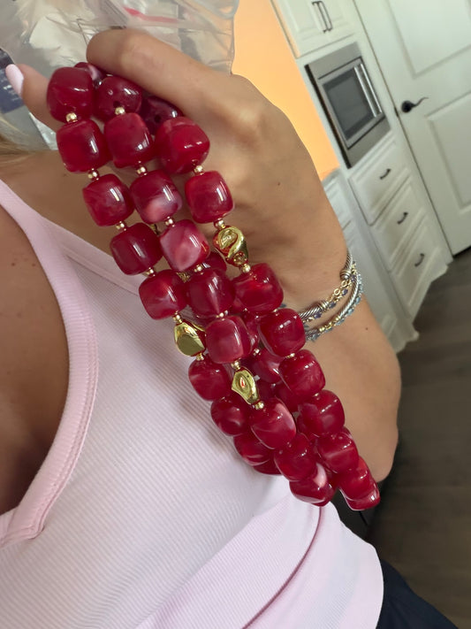 Maroon & Gold Beaded Necklace