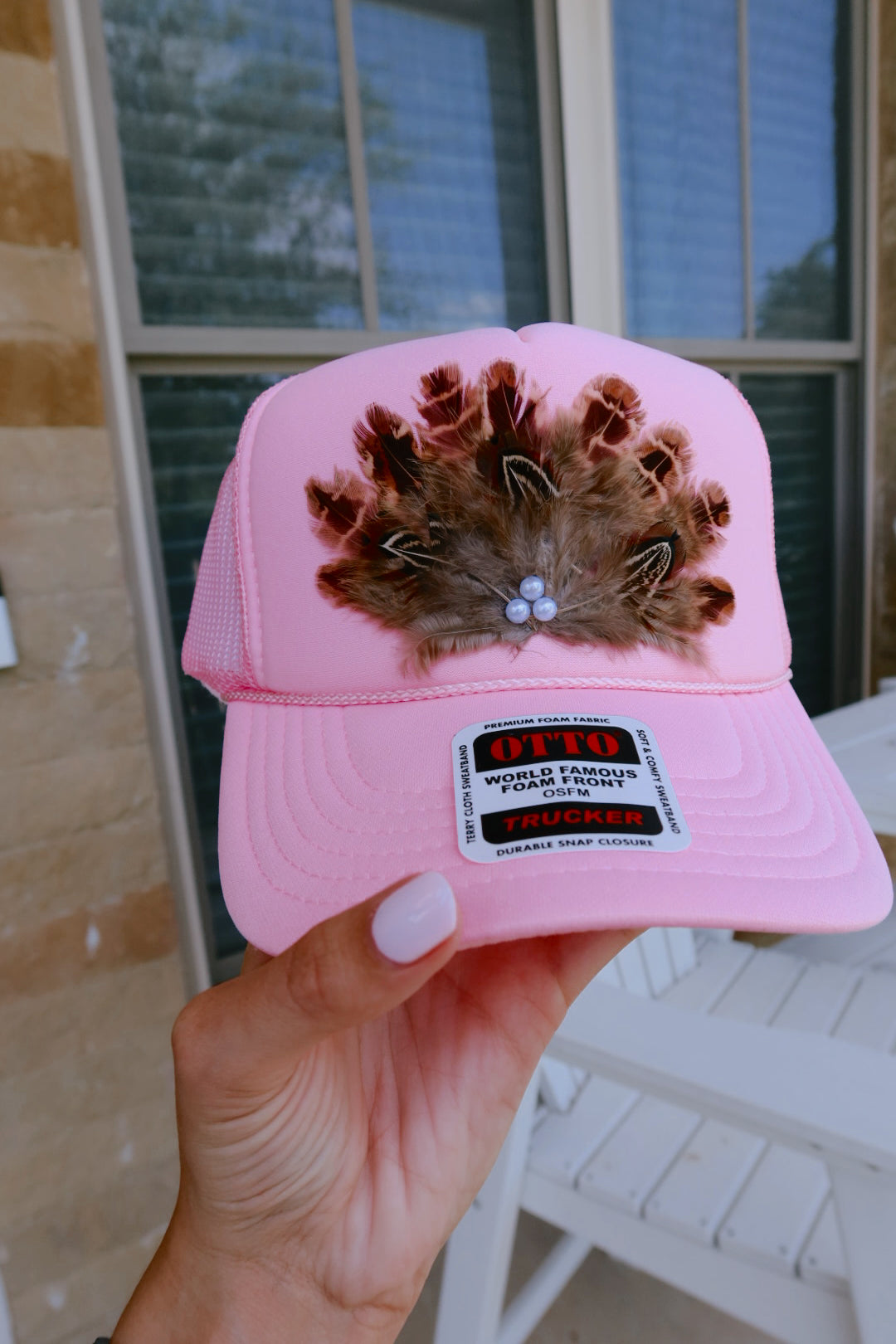 Baby Pink Feather Foam Trucker Hat