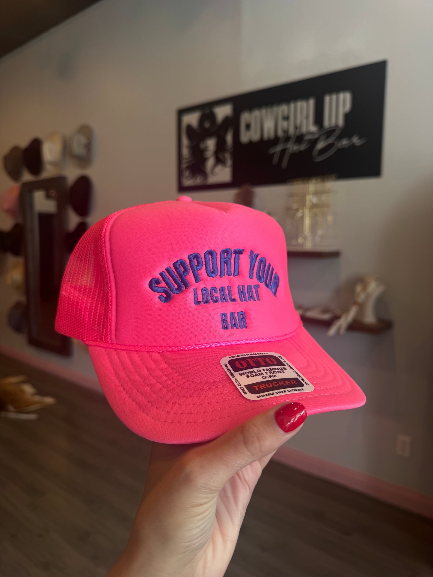Pink & Blue Support Your Local Hat Bar!