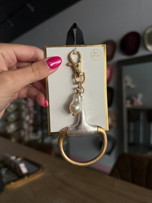 Medium Two-toned Gold & Pearl Horse-bit Bag Charm