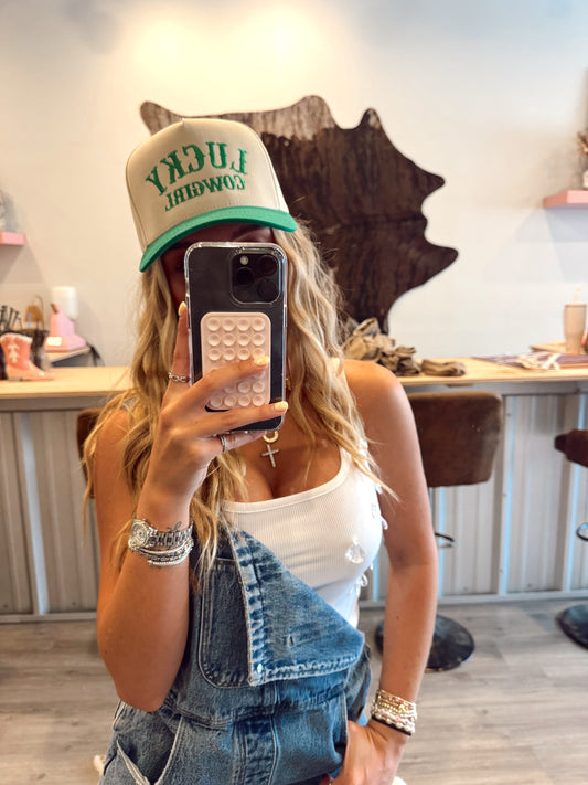 Lucky Cowgirl Embroidery Two-Tone Trucker Hat