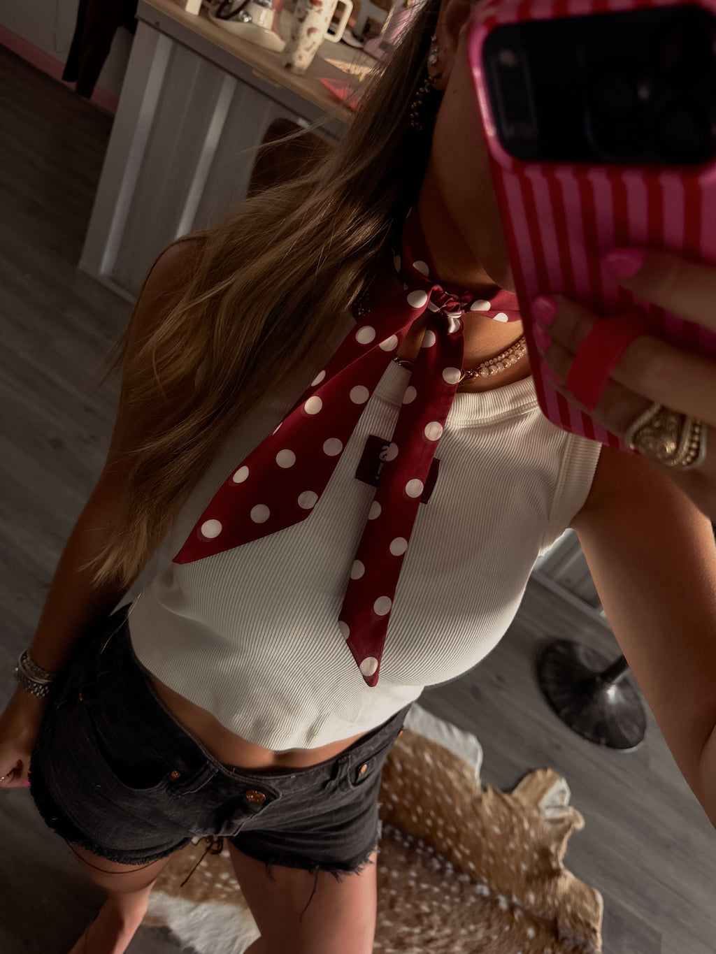 Polka Dot Maroon & White Twilly