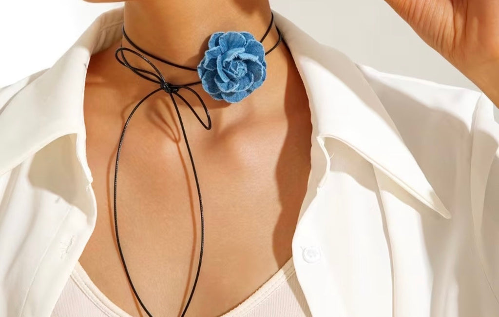 Denim Flower Choker