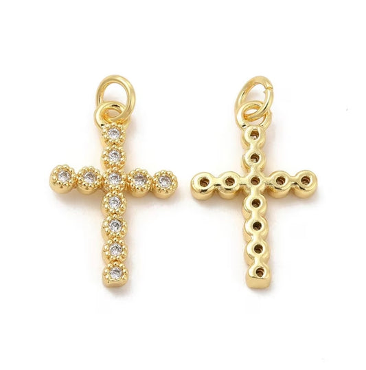 Gold Bubble/Diamond Cross Charm - Large