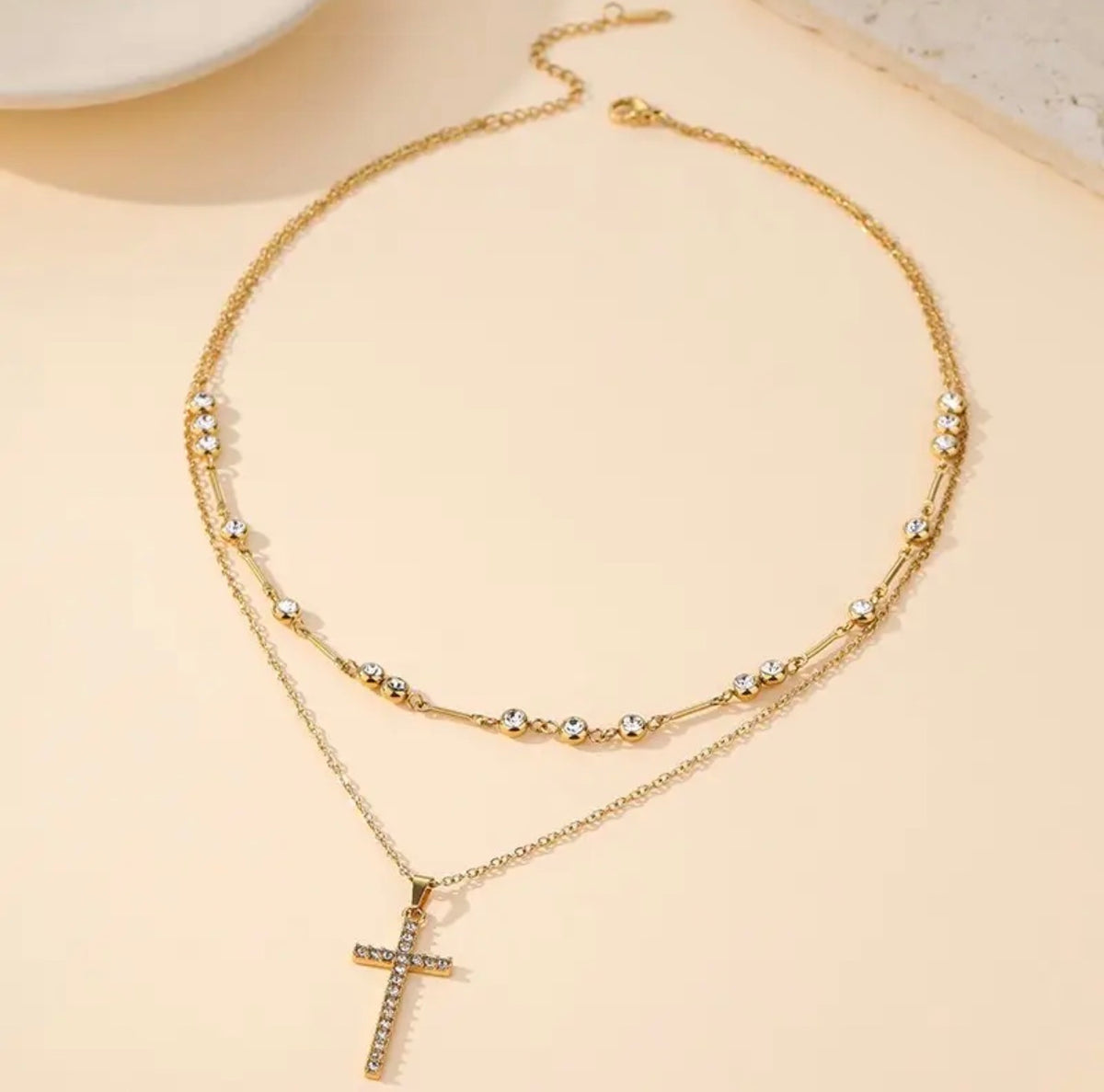 Layered Cross Necklace Non-Tarnish
