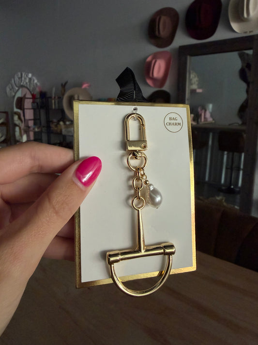 Mini Gold & Pearl Horse-bit Bag Charm