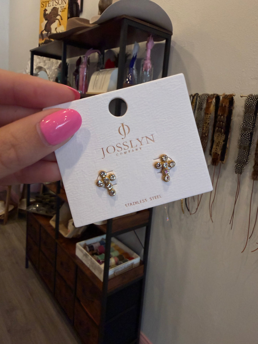 Diamond Cross Earrings Non-Tarnish