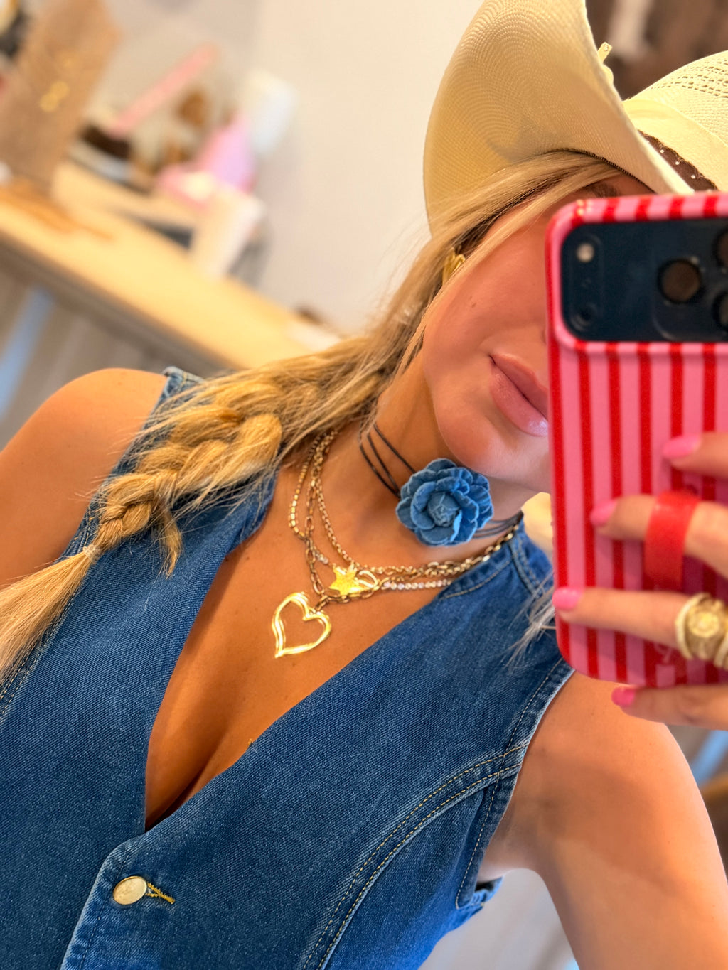 Denim Flower Choker