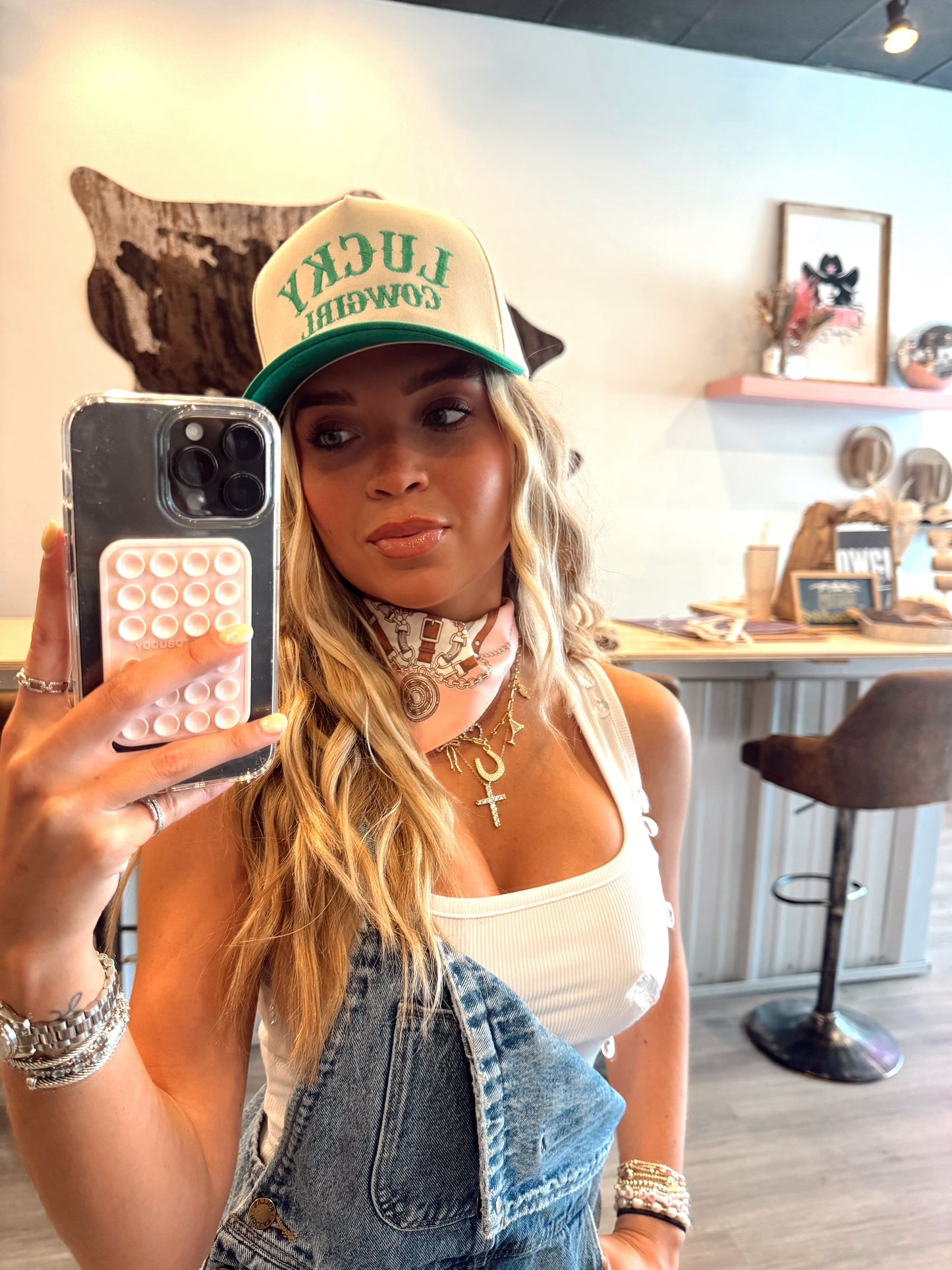 Lucky Cowgirl Embroidery Two-Tone Trucker Hat