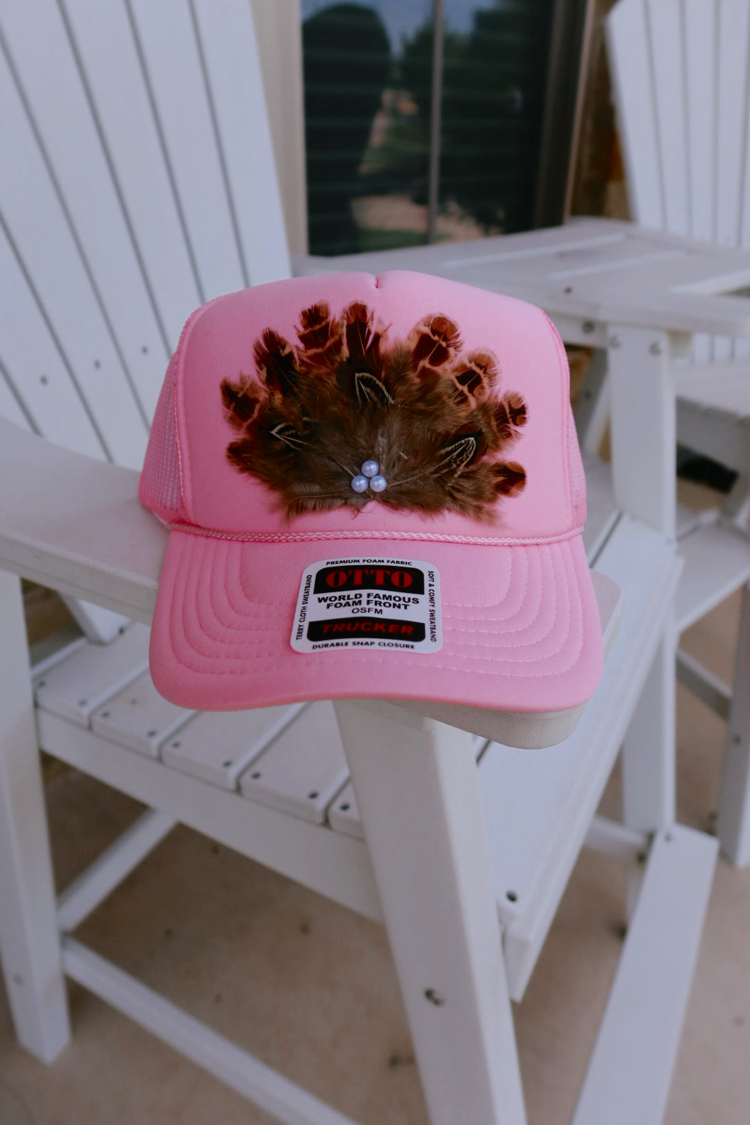 Baby Pink Feather Foam Trucker Hat