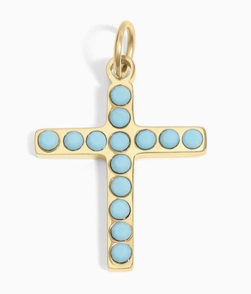 Large Turquoise Beaded Cross Charm