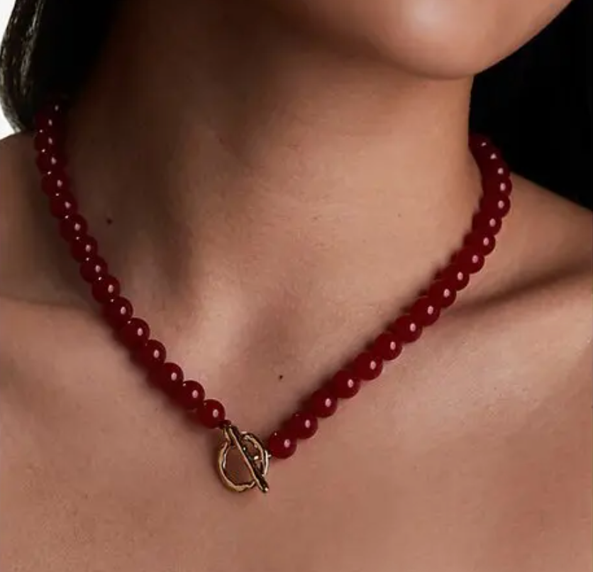 Maroon Beaded Clasp Necklace